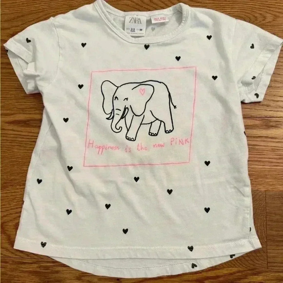 Zara Toddler Elephant T shirt Happiness is the new Pink size 2-3 years - Picture 1 of 5